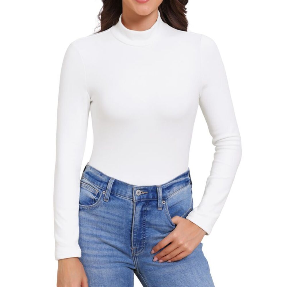 Women Turtleneck Long Sleeve Fall Winter Warm Tops White